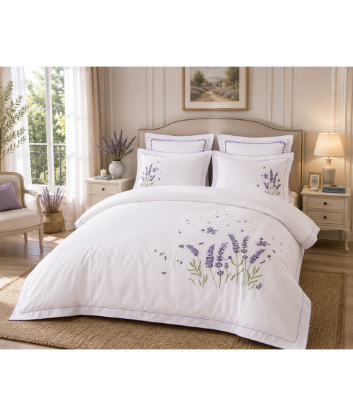 Lenjerie pat extra bumbac satinat cu broderie LAVANDA MM05 Lenjerie pat extra bumbac satinat cu broderie LAVANDA MM05