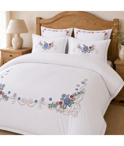 Lenjerie pat extra bumbac satinat cu broderie dry roses MM01 Lenjerie pat extra bumbac satinat cu broderie dry roses MM01