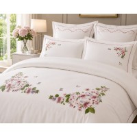 Set pat cu pilota lux cu broderie floral MO03 Set pat cu pilota lux cu broderie floral MO03