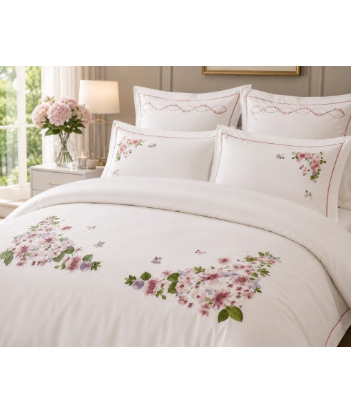 Lenjerie pat extra Lux cu broderie floral MM03 Lenjerie pat extra Lux cu broderie floral MM03
