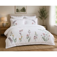 Set pat cu pilota extra bumbac satinat cu broderie dry roses MO14 Set pat cu pilota extra bumbac satinat cu broderie dry roses MO14