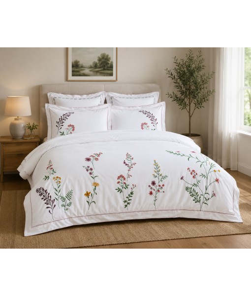 Lenjerie pat extra bumbac satinat cu broderie dry roses MM14 Lenjerie pat extra bumbac satinat cu broderie dry roses MM14