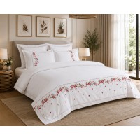 Set pat cu pilota extra bumbac satinat cu broderie dry roses MO15 Set pat cu pilota extra bumbac satinat cu broderie dry roses MO15