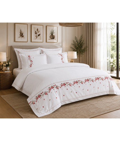 Lenjerie pat extra bumbac satinat cu broderie dry roses MM15 Lenjerie pat extra bumbac satinat cu broderie dry roses MM15