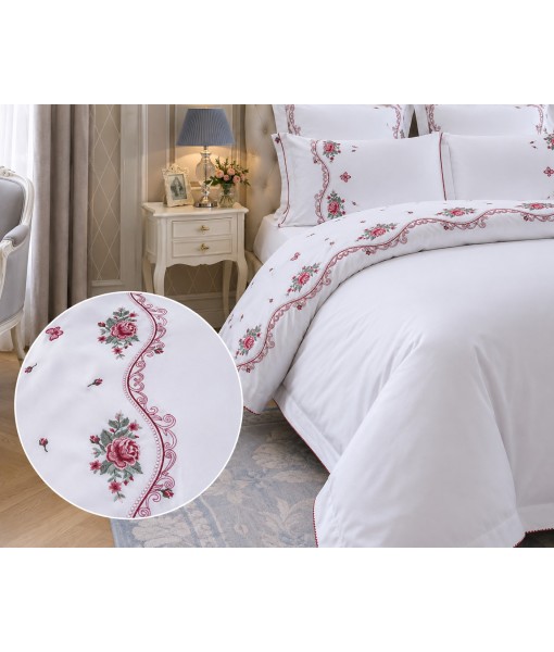 Lenjerie pat extra bumbac satinat cu broderie dry roses MM51 Lenjerie pat extra bumbac satinat cu broderie dry roses MM51