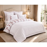 Set pat cu pilota extra bumbac satinat cu broderie dry roses MO53 Set pat cu pilota extra bumbac satinat cu broderie dry roses MO53