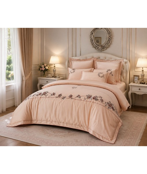 Lenjerie pat extra bumbac satinat cu broderie dry roses MM50 Lenjerie pat extra bumbac satinat cu broderie dry roses MM50