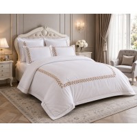 Set pat cu pilota extra bumbac satinat cu broderie dry roses MO52 Set pat cu pilota extra bumbac satinat cu broderie dry roses MO52